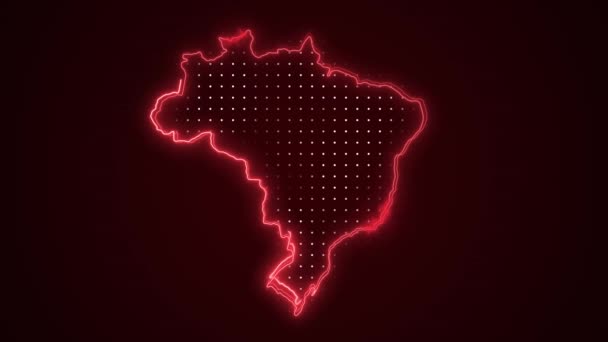 Neon Czerwona Brazylia Mapa Granice Zarys Pętli Tło Neon Red — Wideo stockowe