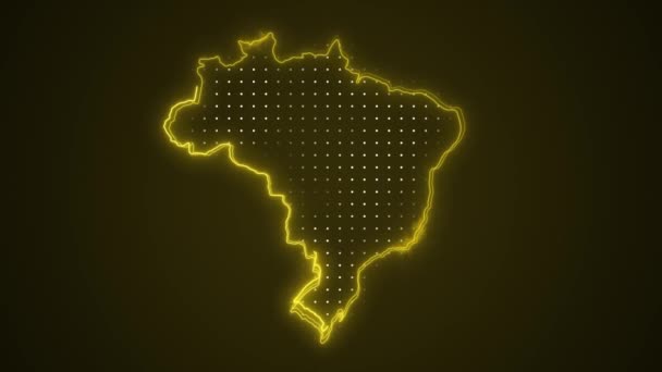 霓虹灯黄色的巴西地图边界轮廓圈背景 霓虹灯黄色的巴西地图边界轮廓无缝圈黑暗背景 巴西霓虹灯地图边界概要 — 图库视频影像