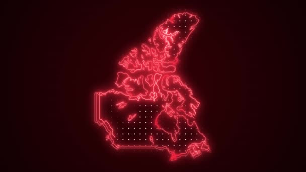 Neon Red Canada Map Borders Outline Loop Background Inglés Neon — Vídeos de Stock