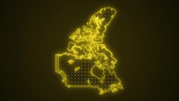 Neon Yellow Canada Map Borders Outline Loop Bakgrund Neon Gul — Stockvideo