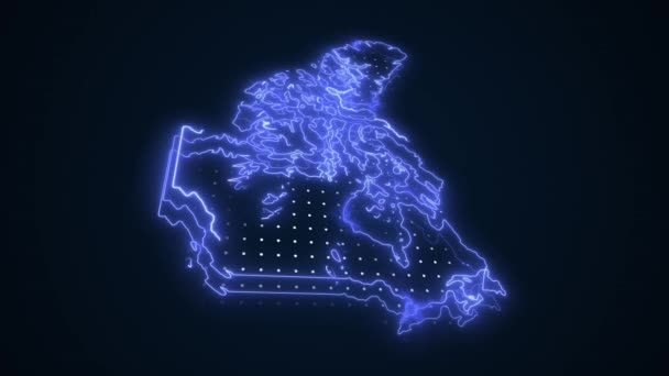 Neon Blue Canada Mapa Fronteiras Esboço Loop Fundo Neon Blue — Vídeo de Stock