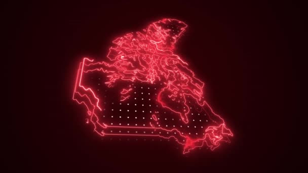 Neon Red Canada Map Gränser Kontur Loop Bakgrund Neon Red — Stockvideo