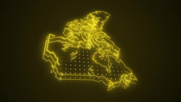 Neon Yellow Canada Map Borders Outline Loop Background Inglés Neon — Vídeos de Stock