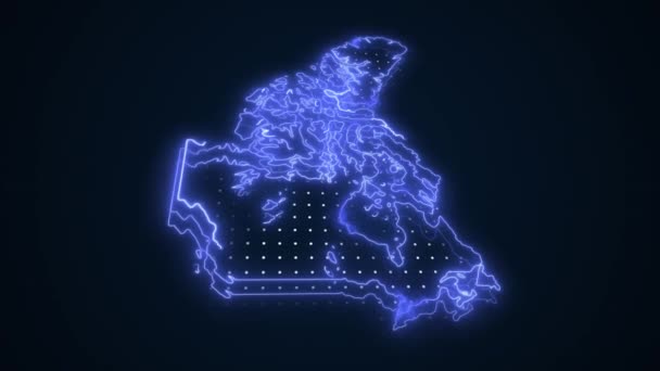 Neon Blue Canada Mapa Fronteiras Esboço Loop Fundo Neon Blue — Vídeo de Stock