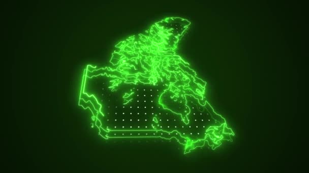 Neon Green Kanada Mapa Granice Zarys Pętli Tło Neon Green — Wideo stockowe