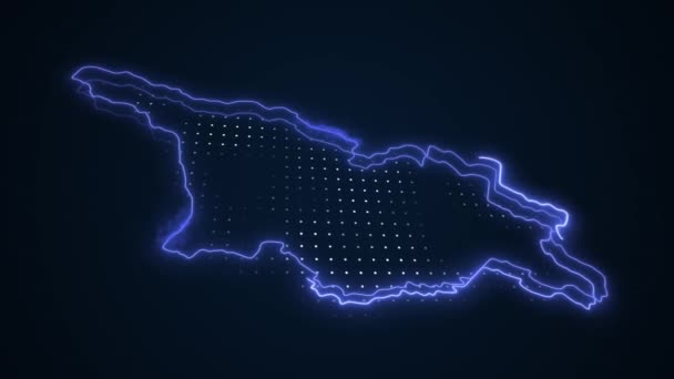 Neon Blue Georgia Map Gränser Skissera Loop Bakgrund Neon Blue — Stockvideo