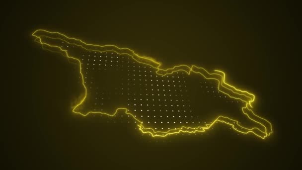 霓虹灯黄色格鲁吉亚地图边界轮廓圈背景 霓虹灯黄色的格鲁吉亚地图边界轮廓无缝圈黑暗背景 格鲁吉亚Neon地图边界概要 — 图库视频影像
