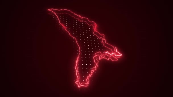 Neonově Červená Moldavsko Mapa Ohraničení Obrys Pozadí Neon Červená Barva — Stock video