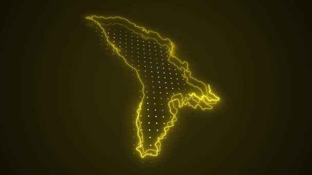 Neon Żółty Mołdawia Mapa Granice Zarys Pętli Tło Neon Yellow — Wideo stockowe