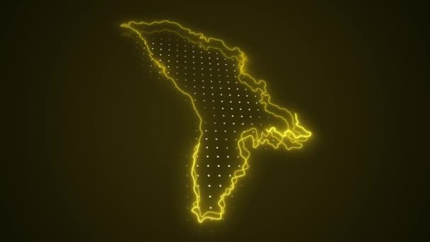 Neon Amarelo Moldávia Mapa Fronteiras Esboço Loop Fundo Neon Amarelo — Vídeo de Stock