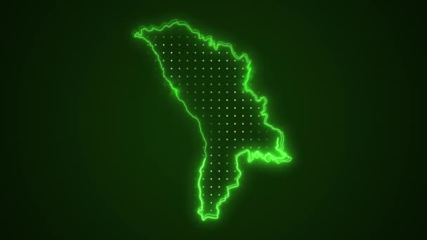 Neon Green Moldova Mapa Granice Zarys Pętli Tło Neon Green — Wideo stockowe