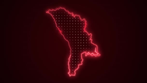 Neon Red Moldova Map Borders Outline Loop Background Neon Red — Vídeos de Stock