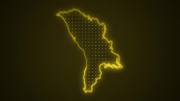 Neon Yellow Moldova Map Borders Outline Loop Achtergrond Neon Geel — Stockvideo