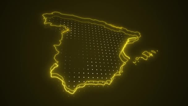 Неоновая Желтая Карта Испании Граничит Контурным Фоном Неоновый Желтый Цвет — стоковое видео
