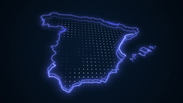 Neon Blue Spain Mapa Fronteras Esquema Bucle Fondo Neon Blue — Vídeos de Stock