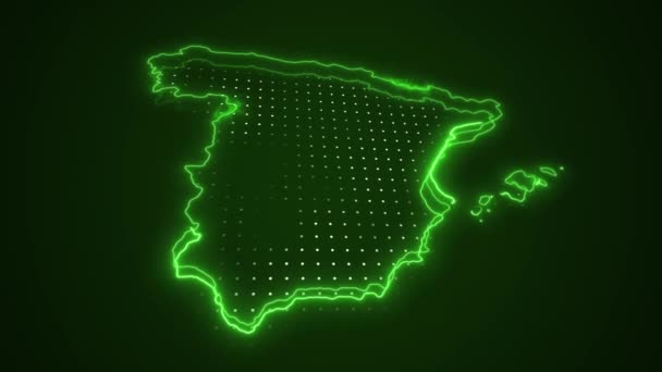 Neon Green Spain Map Borders Outline Loop Achtergrond Neon Groen — Stockvideo