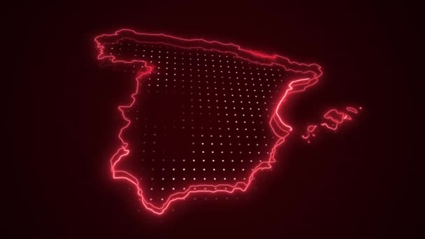 Neon Red Spain Map Gränser Kontur Loop Bakgrund Neon Röd — Stockvideo