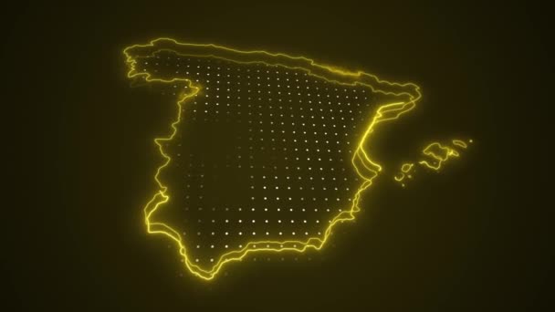 Neon Yellow Spain Map Borders Outline Loop Background Inglés Neon — Vídeo de stock