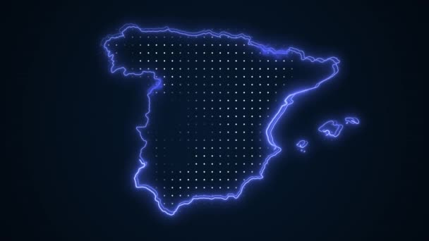 Neon Blue Espanha Mapa Fronteiras Esboço Loop Fundo Neon Blue — Vídeo de Stock