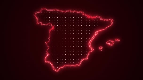 Neon Red Španělsko Mapa Ohraničení Ohraničení Pozadí Neon Červená Barva — Stock video