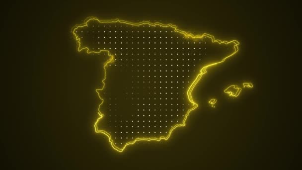 Neon Yellow Hiszpania Mapa Granice Zarys Pętli Tło Neon Yellow — Wideo stockowe