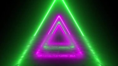 Üçgen şekilli Neon Tüneli Yeşil ve Pembe Duvar Kağıdı Arkaplanı. Müzik düzenlemeleri, görselleştiriciler, festivaller, kulüp geçmişleri ve daha fazlası için iyidir.!