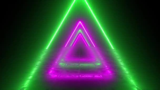 Trojúhelník Tvar Figury Neon Tunel Zelená Růžová Tapeta Pozadí Dobré — Stock video