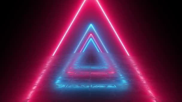Trojúhelník Tvar Figury Neonový Tunel Modrá Červená Tapeta Pozadí Dobré — Stock video