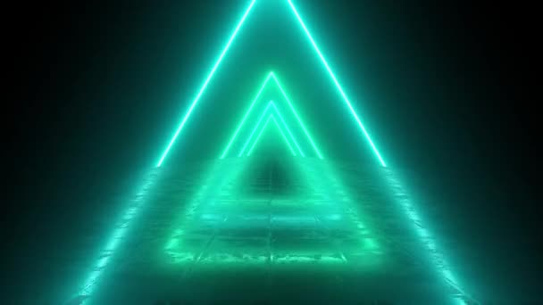 Figuras Forma Triángulo Túnel Neón Menta Azul Fondo Pantalla Bueno — Vídeos de Stock