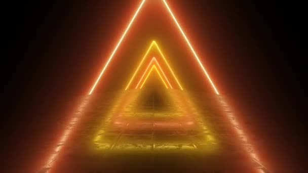 Τρίγωνο Σχηματοποιημένα Σχήματα Neon Tunnel Πορτοκαλί Και Κίτρινο Φόντο Ταπετσαρία — Αρχείο Βίντεο