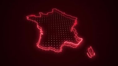 Neon Red France Haritası Sınır Çizgisi Döngü Arkaplanı. Neon Red Colored France Haritası Sınırları Kusursuz Döngüsüz Karanlık Arkaplan. Fransa Neon Haritası Sınır Çizgileri.