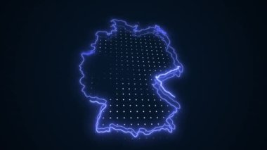 Neon Blue Germany Haritası Sınır Çizgisi Döngü Arkaplanı. Neon Blue Colored Germany Haritası Sınırları Kusursuz Döngüsüz Karanlık Arkaplan. Almanya Neon Haritası Sınır Çizgileri.