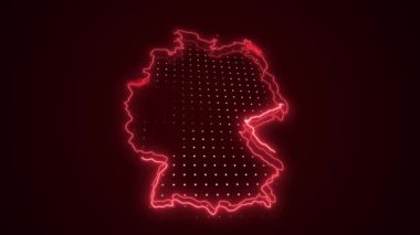 Neon Kızıl Almanya Sınır Çizgisi Döngü Arkaplanı Haritası. Neon Red Colored Almanya Haritası Sınırları Kusursuz Döngüsüz Karanlık Arkaplan. Almanya Neon Haritası Sınır Çizgileri.