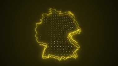 Neon Yellow Almanya Sınır Çizgisi Döngü Arkaplanı Haritası. Neon Sarı Renkli Almanya Sınırları Haritası Kusursuz Döngüsüz Karanlık Arkaplan. Almanya Neon Haritası Sınır Çizgileri.