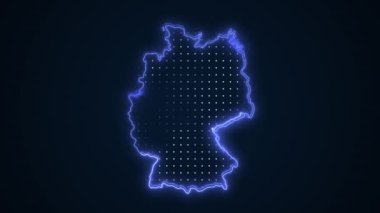 Neon Blue Germany Haritası Sınır Çizgisi Döngü Arkaplanı. Neon Blue Colored Germany Haritası Sınırları Kusursuz Döngüsüz Karanlık Arkaplan. Almanya Neon Haritası Sınır Çizgileri.