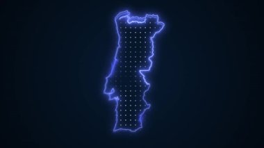 Neon Blue Portugal Haritası Çevre Çizgisi Döngü Arkaplanı. Neon Blue Colored Portugal Haritası Sınırları Kusursuz Döngüsüz Karanlık Arkaplan. Portekiz Neon Haritası Sınır Çizgileri.