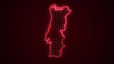 Neon Red Portugal Haritası Çevre Çizgisi Döngü Arkaplanı. Neon Kırmızı Renkli Portekiz Haritası Sınırları Kusursuz Döngüsüz Karanlık Arkaplan. Portekiz Neon Haritası Sınır Çizgileri.