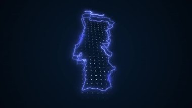 Neon Blue Portugal Haritası Çevre Çizgisi Döngü Arkaplanı. Neon Blue Colored Portugal Haritası Sınırları Kusursuz Döngüsüz Karanlık Arkaplan. Portekiz Neon Haritası Sınır Çizgileri.