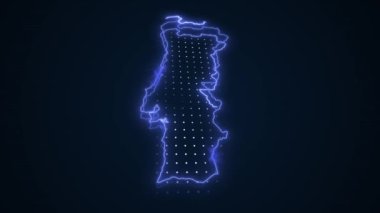 Neon Blue Portugal Haritası Çevre Çizgisi Döngü Arkaplanı. Neon Blue Colored Portugal Haritası Sınırları Kusursuz Döngüsüz Karanlık Arkaplan. Portekiz Neon Haritası Sınır Çizgileri.