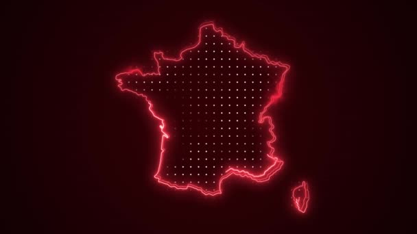 Neon Red Francie Mapa Ohraničení Ohraničení Pozadí Neon Červená Barva — Stock video