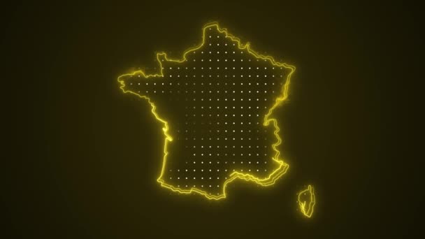 Neon Yellow France Map Borders Outline Loop Background Neon Yellow — Stock Video