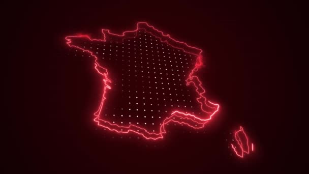 Neon Red France Mapa Granice Zarys Pętli Tło Neon Red — Wideo stockowe