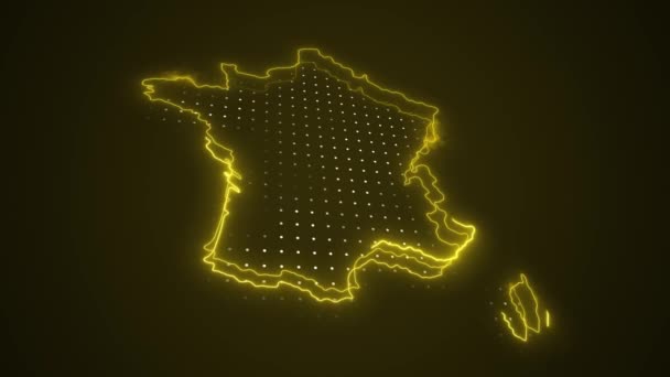 Neon Amarelo França Mapa Fronteiras Esboço Loop Fundo Neon Amarelo — Vídeo de Stock