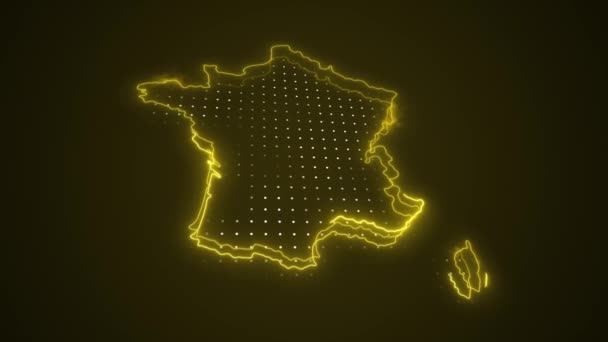Neon Yellow Francja Mapa Granice Zarys Pętli Tło Neon Yellow — Wideo stockowe