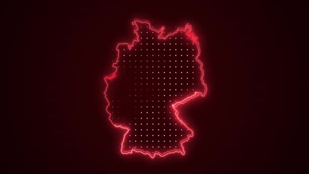 Neon Red Germany Map Borders Outline Loop Achtergrond Neon Rood — Stockvideo