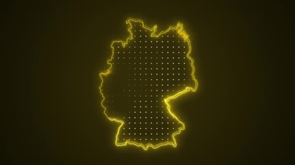 Neon Amarelo Alemanha Mapa Fronteiras Esboço Loop Fundo Neon Amarelo — Vídeo de Stock