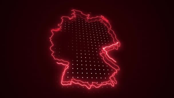 Neon Red Niemcy Mapa Granice Zarys Pętli Tło Neon Red — Wideo stockowe