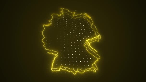 Neon Yellow Germania Mappa Confini Contorno Loop Sfondo Neon Giallo — Video Stock