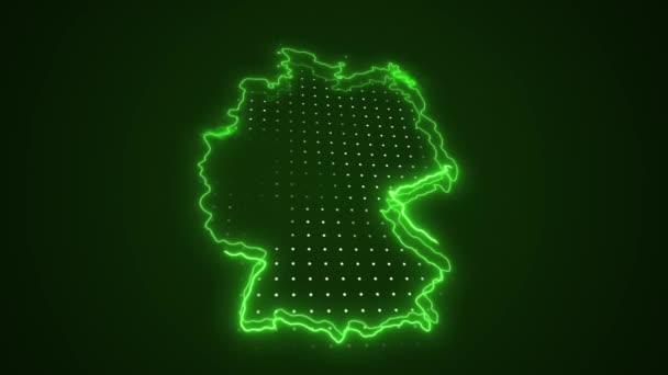 Neon Green Niemcy Mapa Granice Zarys Pętli Tło Neon Green — Wideo stockowe