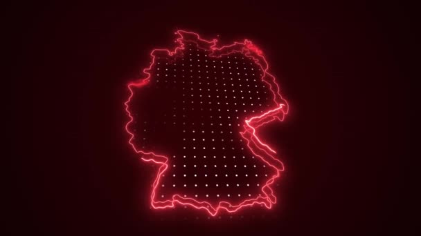 Neon Red Niemcy Mapa Granice Zarys Pętli Tło Neon Red — Wideo stockowe